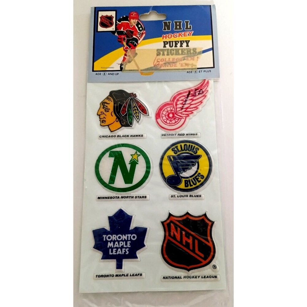 Vintage NHL Hockey Puffy Stickers Toronto, Chicago, St Louis Sealed Japan